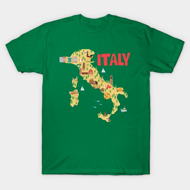 Italy Illustrated Map T-Shirt by JunkyDotCom